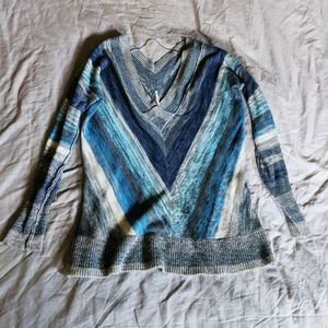 Free People Blue Chevron Strip V Neck Sweater